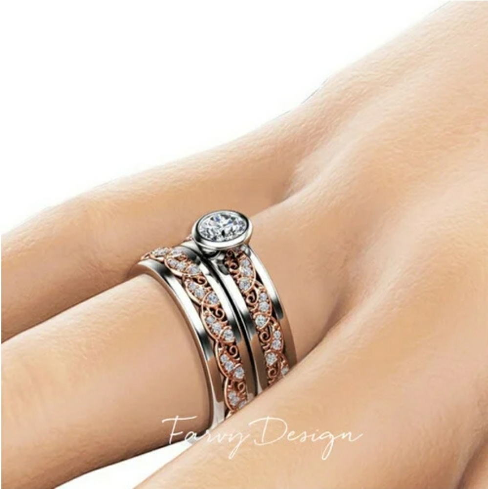 Rose gold pattern ring set - Picture 2 of 3